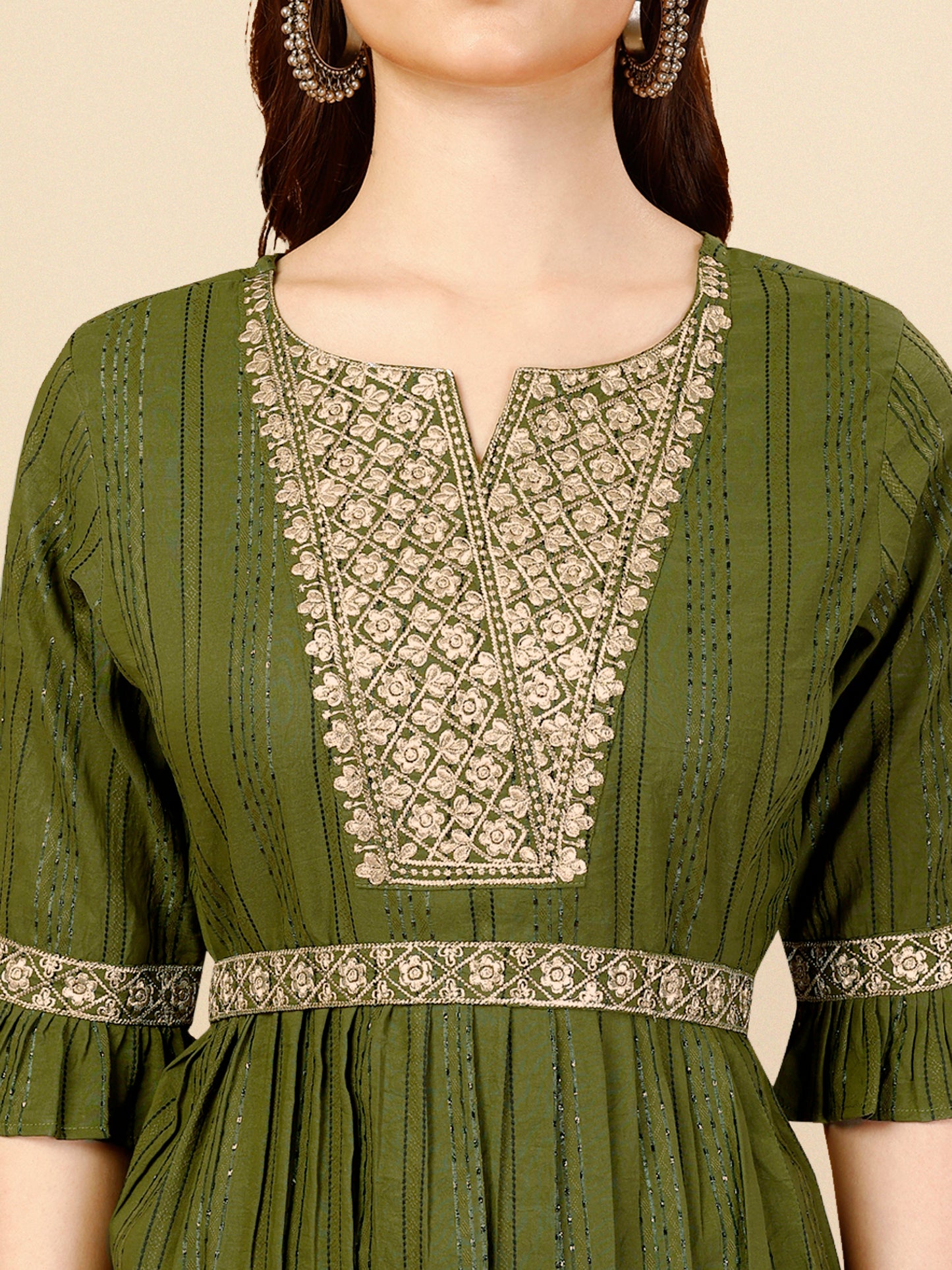 Green Embroidered Polyester V-Neck Co-ord Set