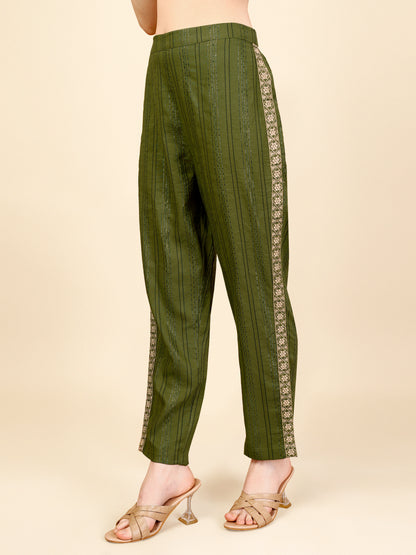 Green Embroidered Polyester V-Neck Co-ord Set