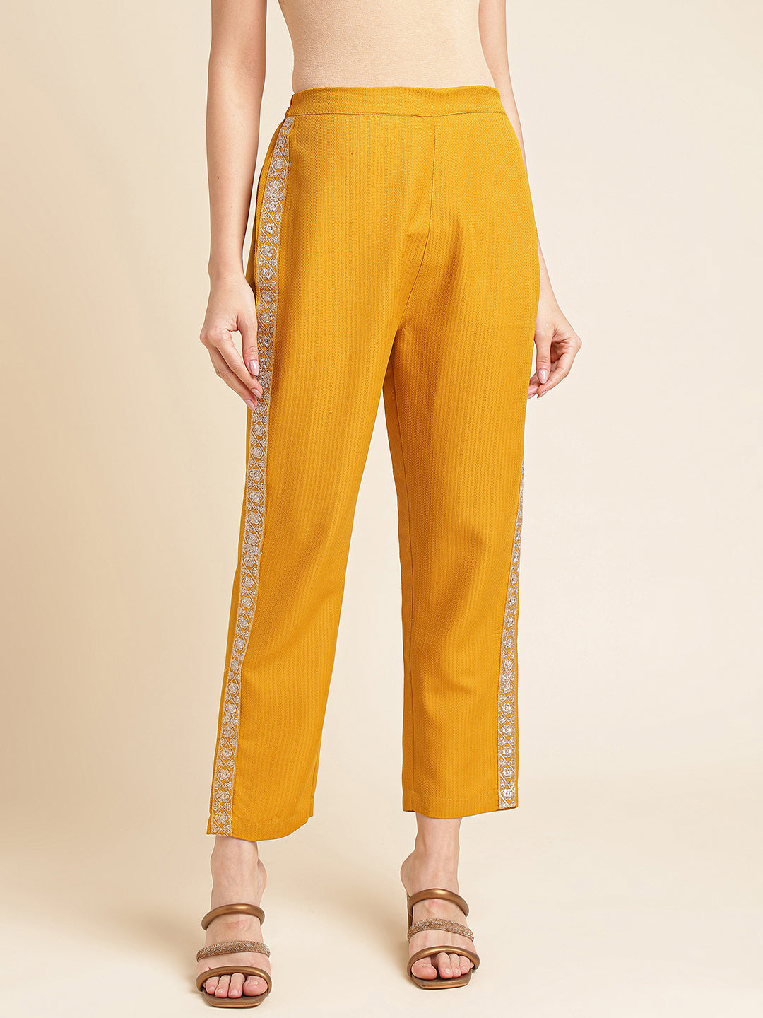 Yellow Embroidered Straight Round Neck Co-ord Set