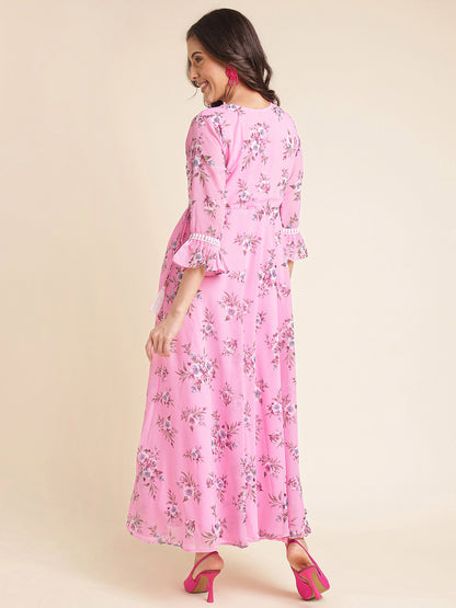 Baby Pink Printed Georgette Gown