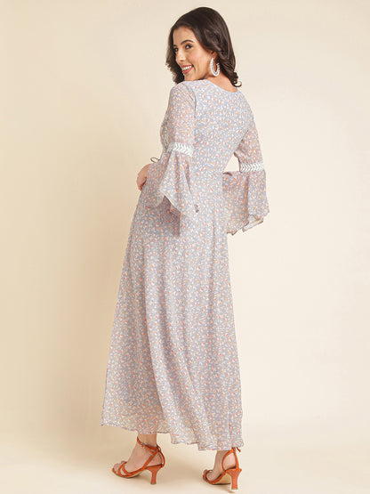 Pale Lavender Printed & Embroidered Georgette Gown