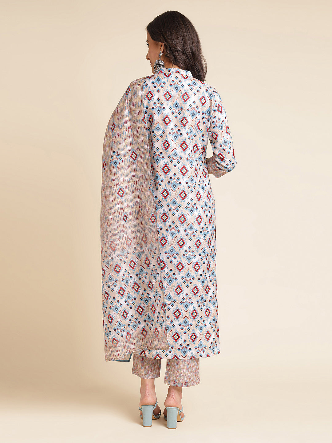 Multicolor Printed A-line Muslin Mandarin Neck Kurta Set