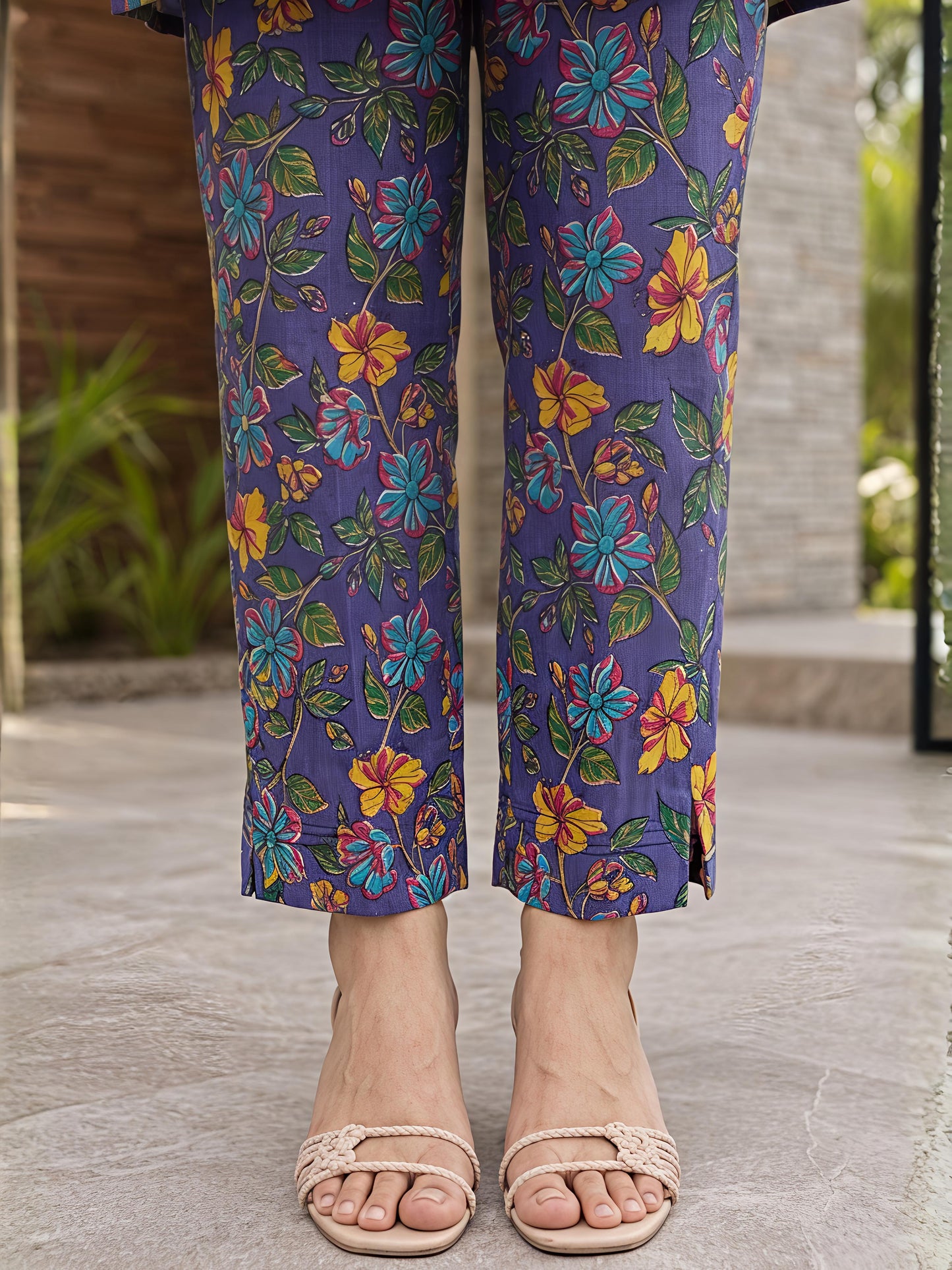Purple Floral Cotton Blend Kurta Pant Co-Ord Set Casual Outfit