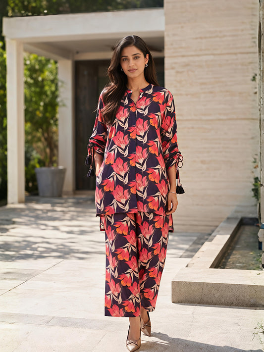 Floral Printed Co-Ord Set Kurta Plazo Stylish Casual Outfit