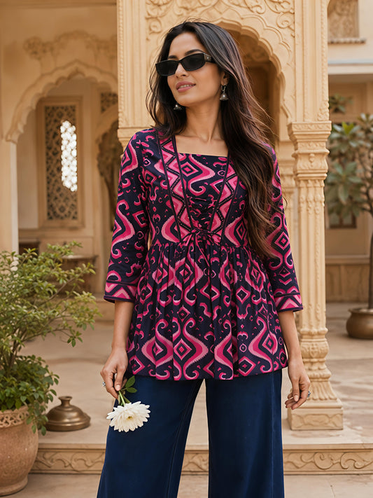 Pink Printed Regular Fit Shirt Top Cotton Blend Office Wear