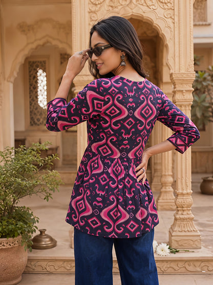 Pink Printed Regular Fit Shirt Top Cotton Blend Office Wear