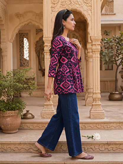 Pink Printed Regular Fit Shirt Top Cotton Blend Office Wear