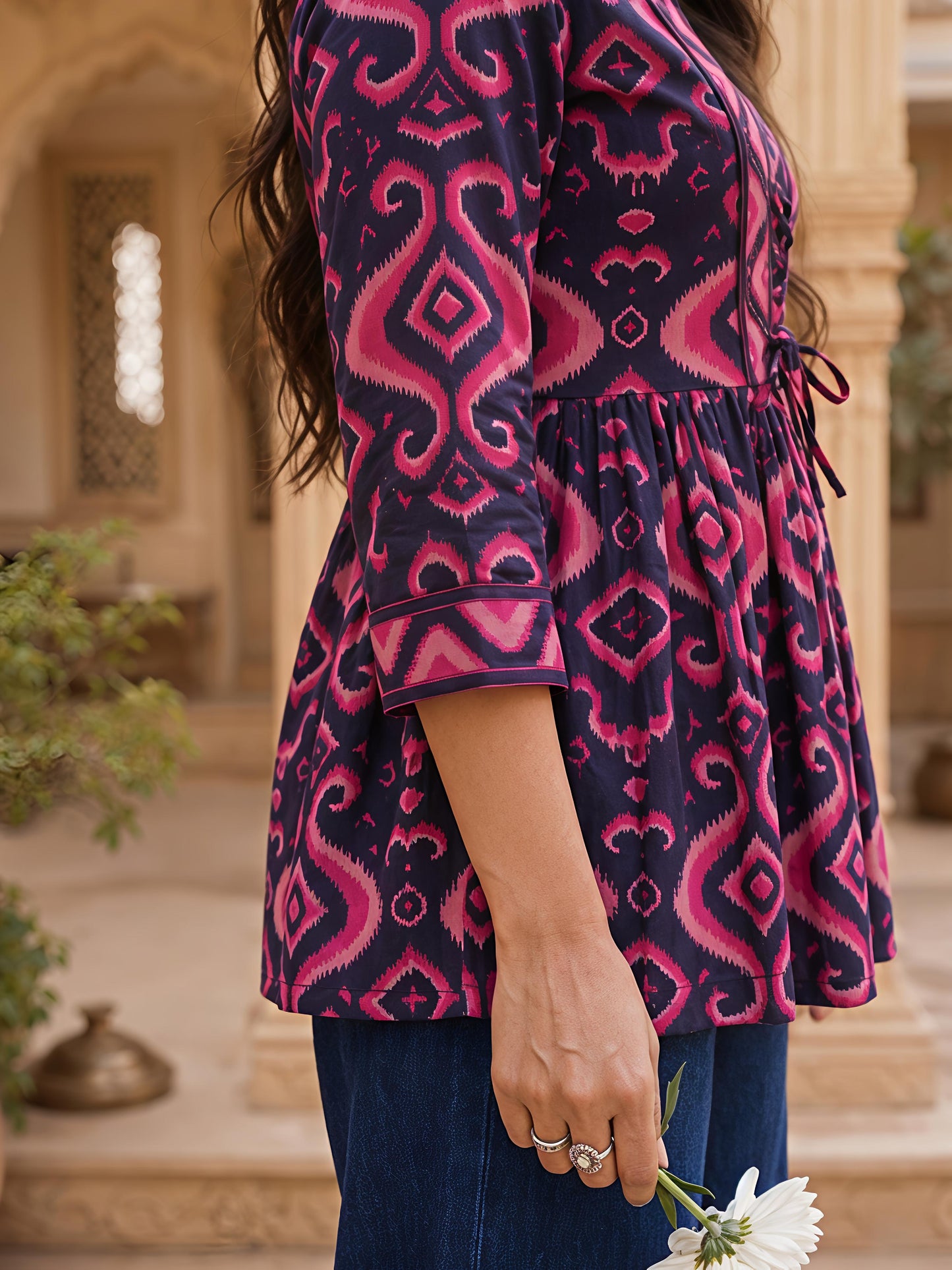 Pink Printed Regular Fit Shirt Top Cotton Blend Office Wear