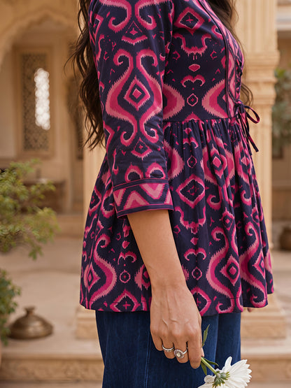 Pink Printed Regular Fit Shirt Top Cotton Blend Office Wear