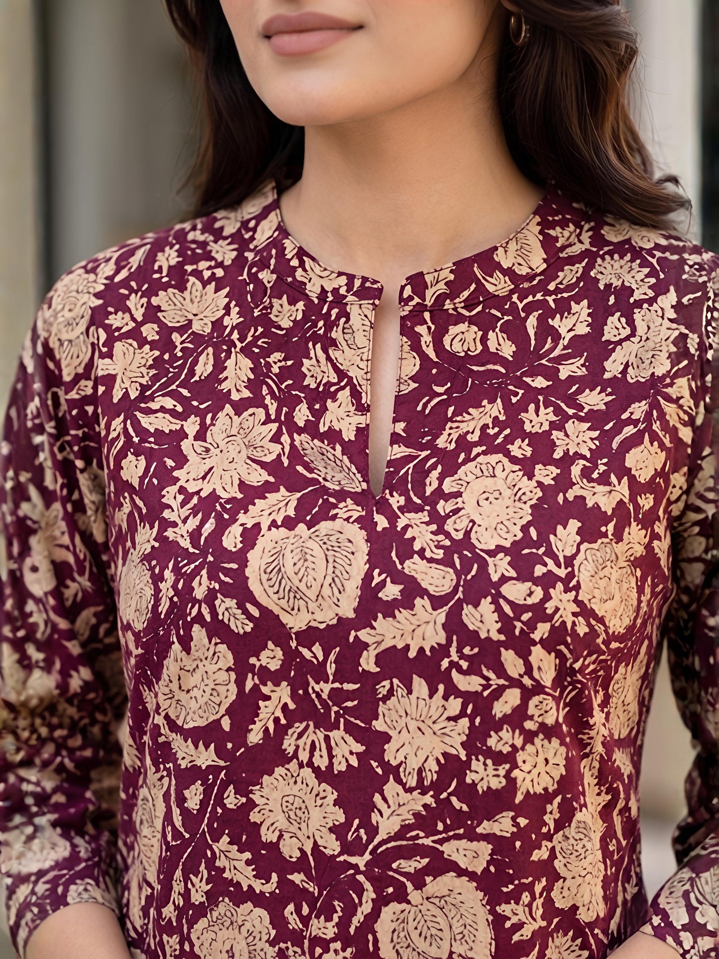Maroon Cotton Blend Mandarin Neck Kurta Pant Co-Ord Set