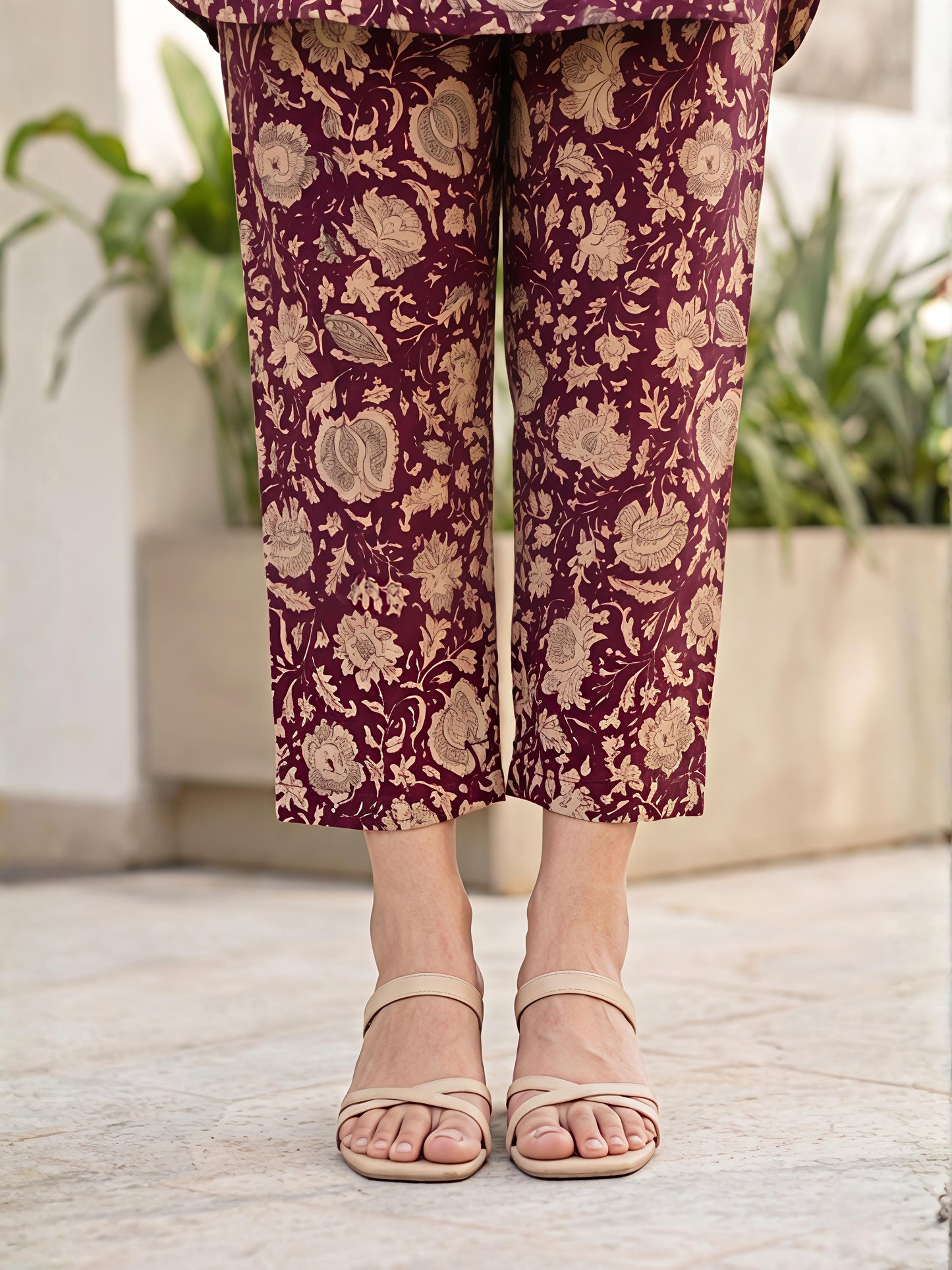 Maroon Cotton Blend Mandarin Neck Kurta Pant Co-Ord Set