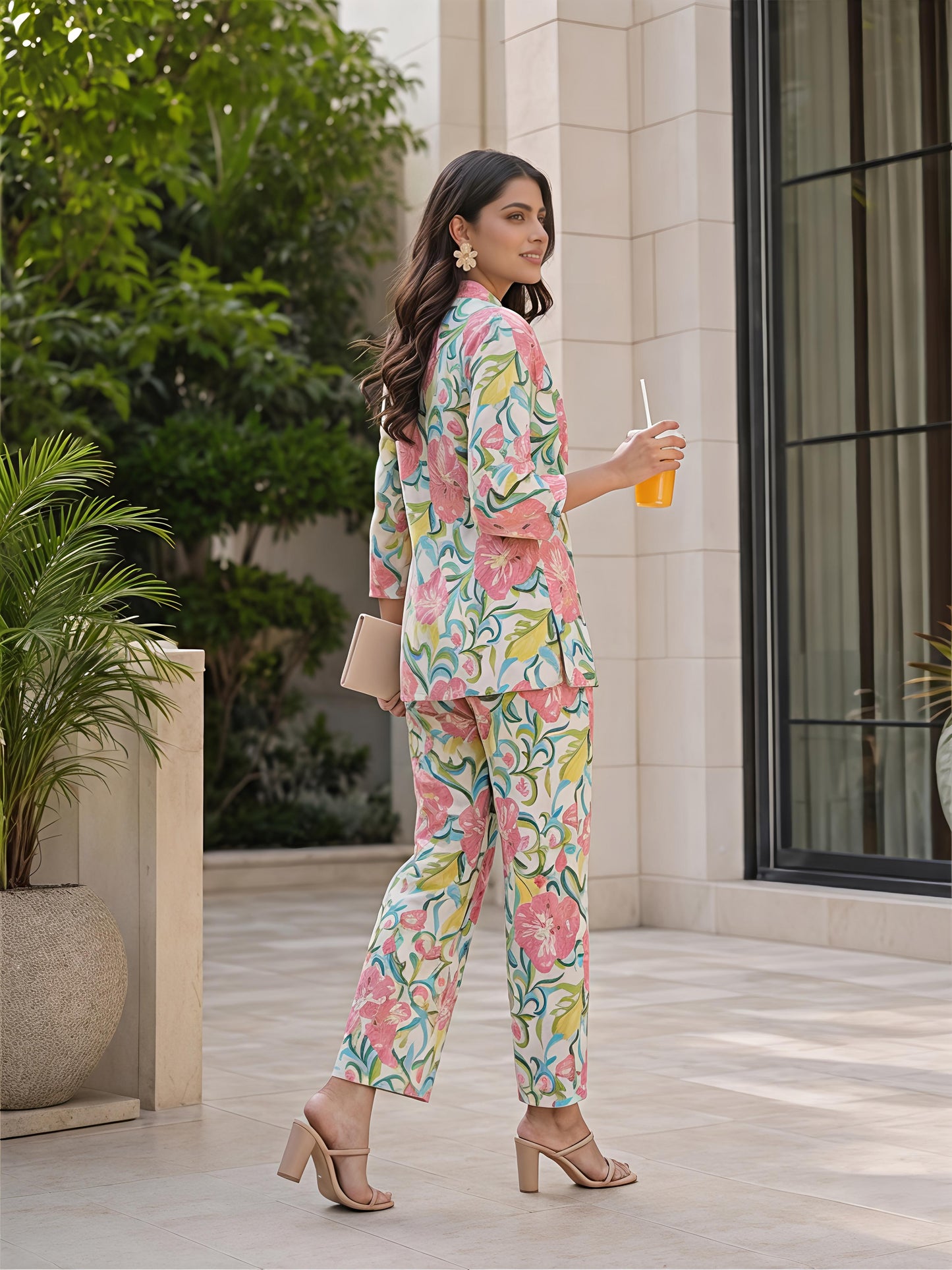 Multicolor Ethnic Floral Collar Neck Kurta Pant Co-Ord Set