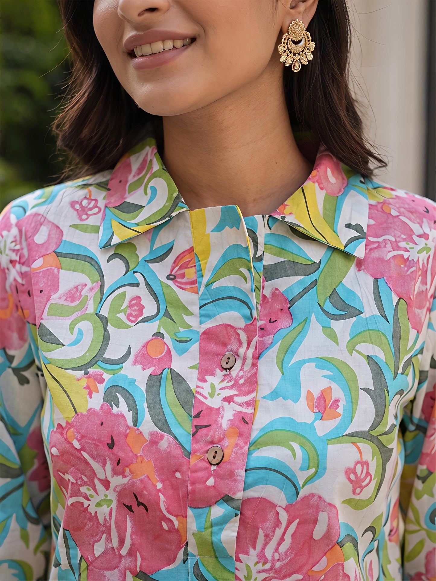 Multicolor Ethnic Floral Collar Neck Kurta Pant Co-Ord Set