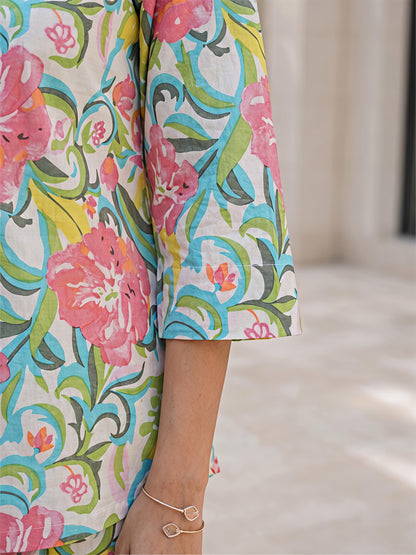Multicolor Ethnic Floral Collar Neck Kurta Pant Co-Ord Set
