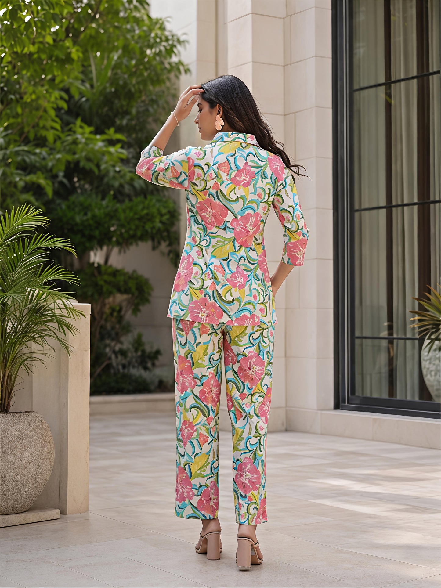 Multicolor Ethnic Floral Collar Neck Kurta Pant Co-Ord Set