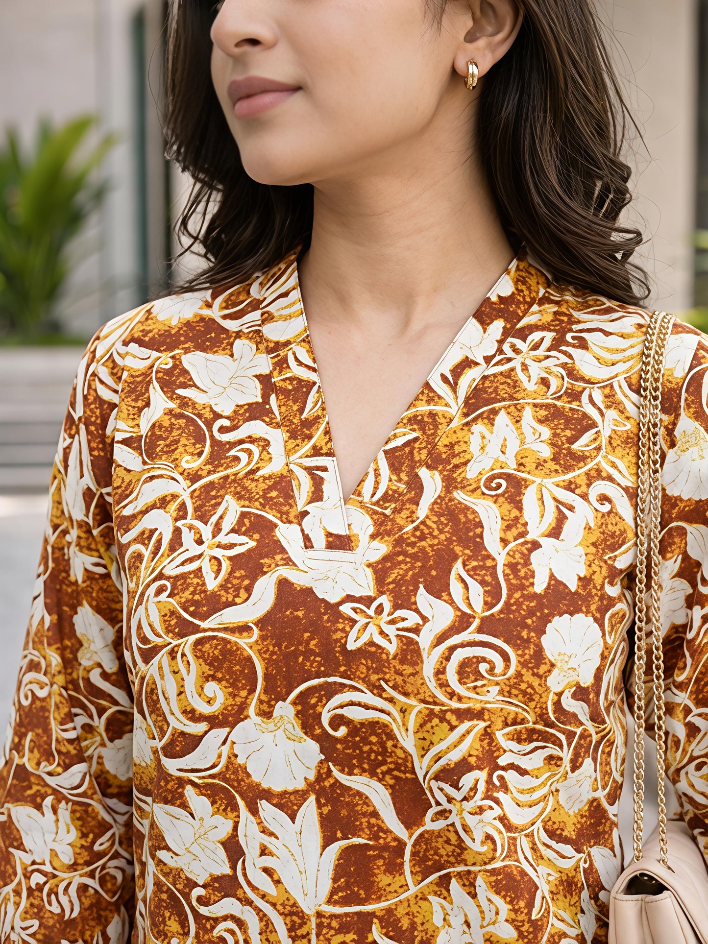 Yellow Floral Printed V-Neck Kurta Co-Ord Set Ethnic Outfit