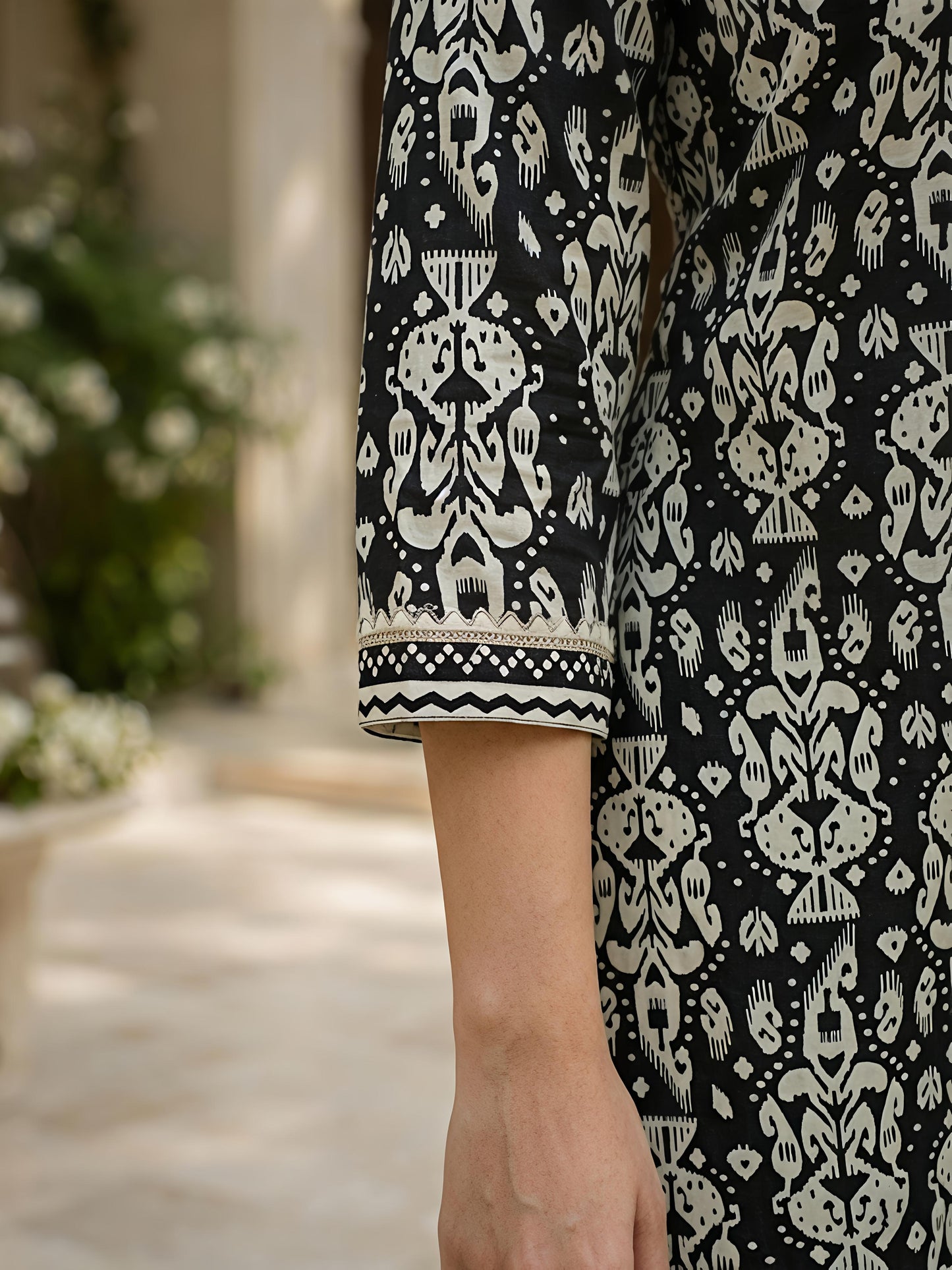 Black Ethnic Cotton Printed Kurta Set Pant Dupatta Outfit