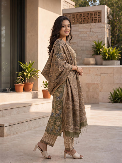 Trendy Floral Printed Kurta Pant Dupatta Ethnic Outfit Set