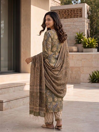 Trendy Floral Printed Kurta Pant Dupatta Ethnic Outfit Set