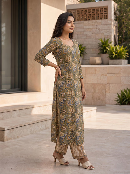 Trendy Floral Printed Kurta Pant Dupatta Ethnic Outfit Set