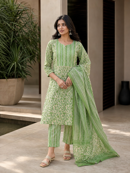 Green Viscose Rayon Kurta Set Dupatta Stylish Ethnic Outfit