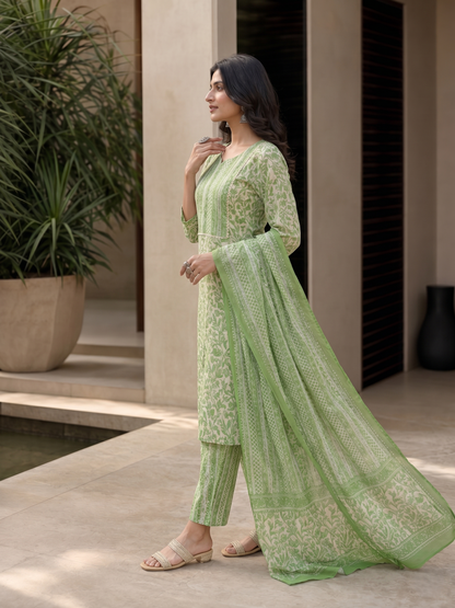 Green Viscose Rayon Kurta Set Dupatta Stylish Ethnic Outfit