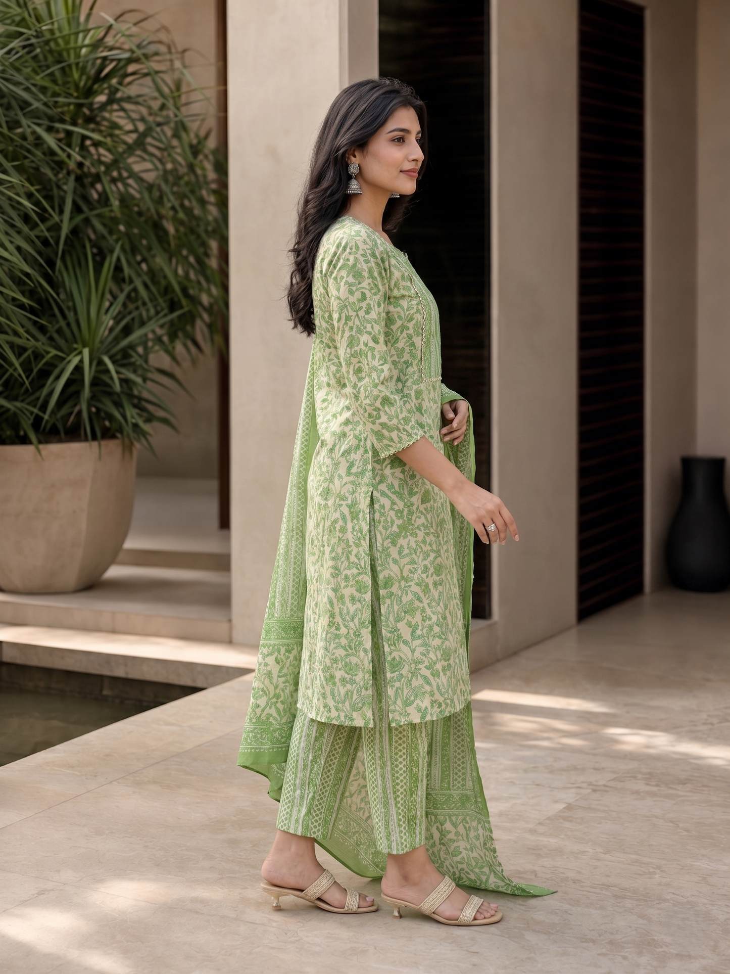 Green Viscose Rayon Kurta Set Dupatta Stylish Ethnic Outfit