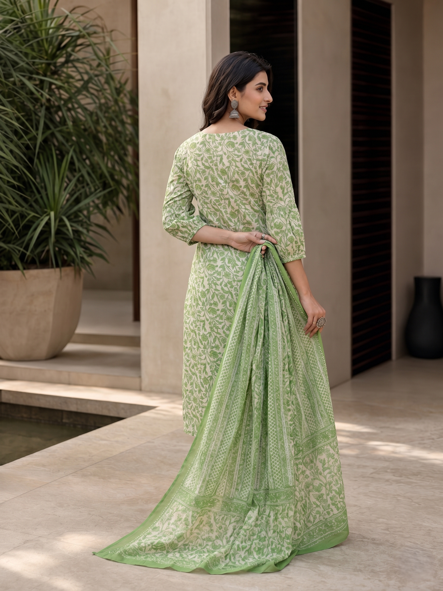 Green Viscose Rayon Kurta Set Dupatta Stylish Ethnic Outfit