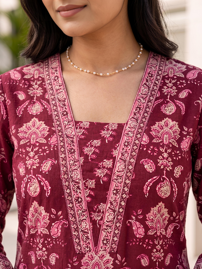 Maroon Ethnic Printed Viscose Rayon Kurta Set Dupatta Stylish Outfit