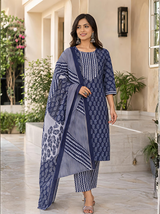 Blue Ethnic Rayon Kurta Set Dupatta Stylish Festive Outfit