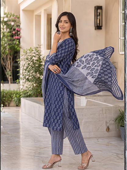 Blue Ethnic Rayon Kurta Set Dupatta Stylish Festive Outfit