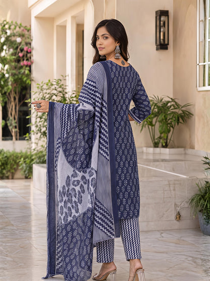 Blue Ethnic Rayon Kurta Set Dupatta Stylish Festive Outfit