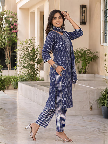 Blue Ethnic Rayon Kurta Set Dupatta Stylish Festive Outfit