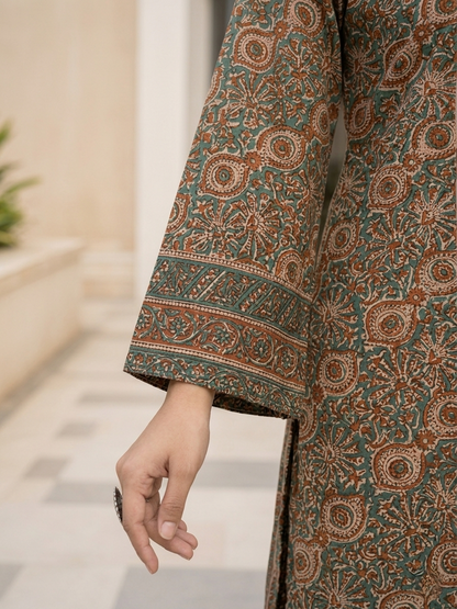 Brown Ethnic Printed Viscose Rayon Kurta Set Dupatta Stylish Outfit