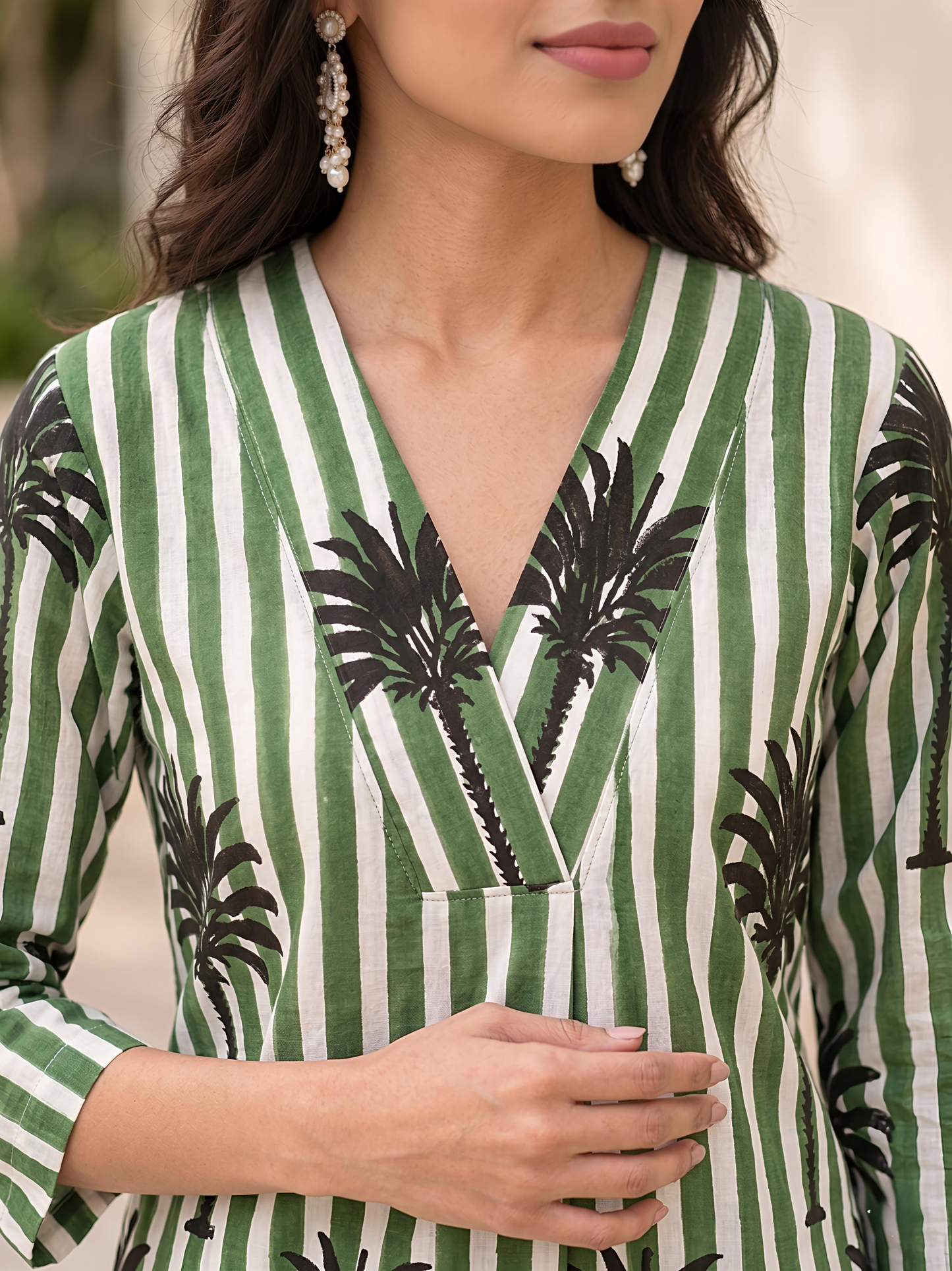 Green White Ethnic Printed Viscose Rayon Kurta Set Dupatta Outfit