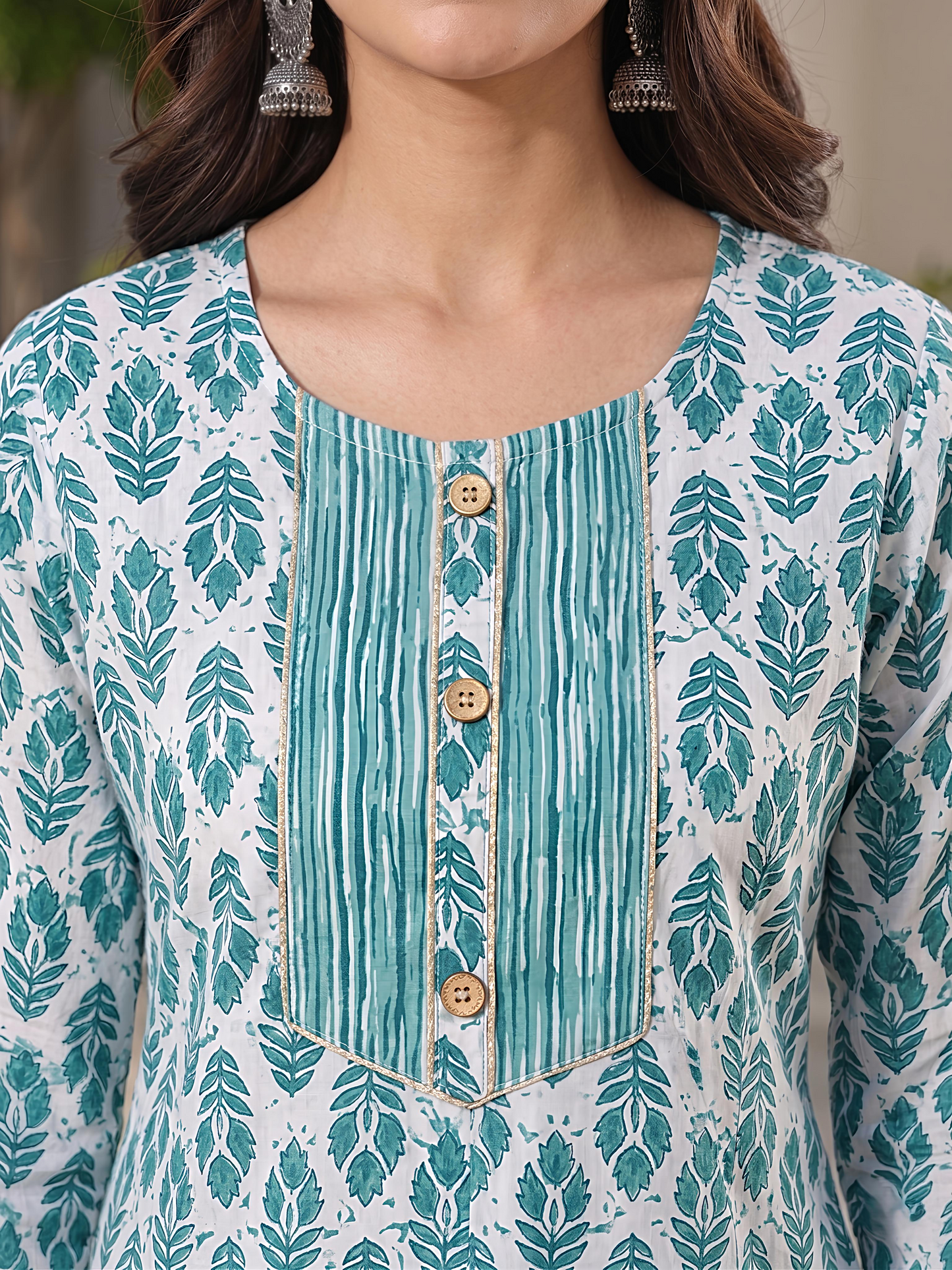 Sea Green Ethnic Printed Viscose Rayon Kurta Set Dupatta Outfit