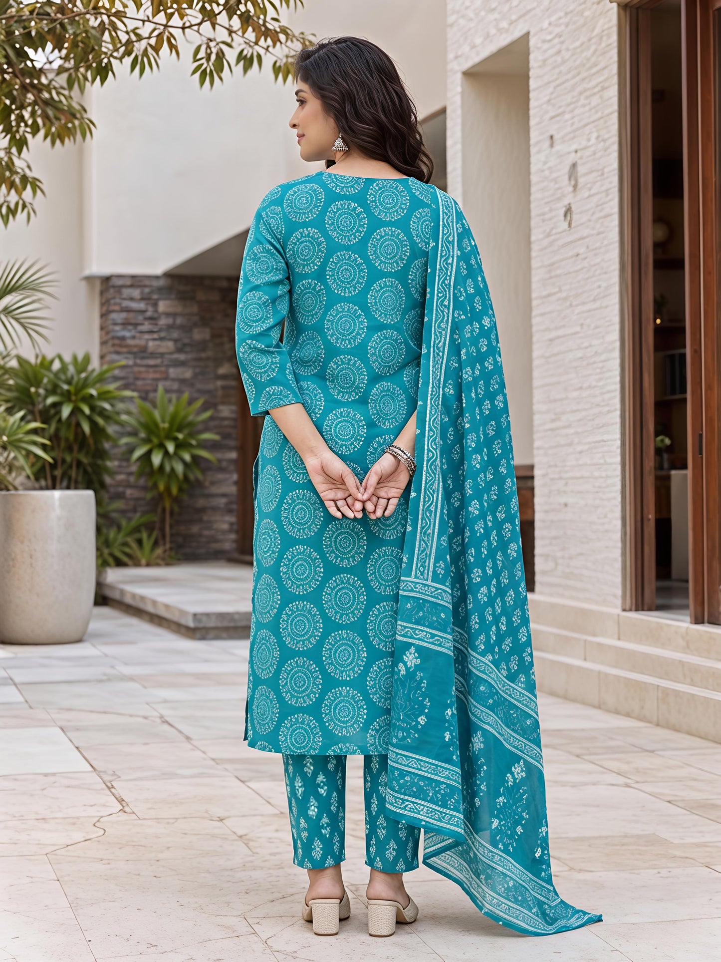 Aqua Blue Ethnic Printed Rayon Kurta Set Stylish Outfit