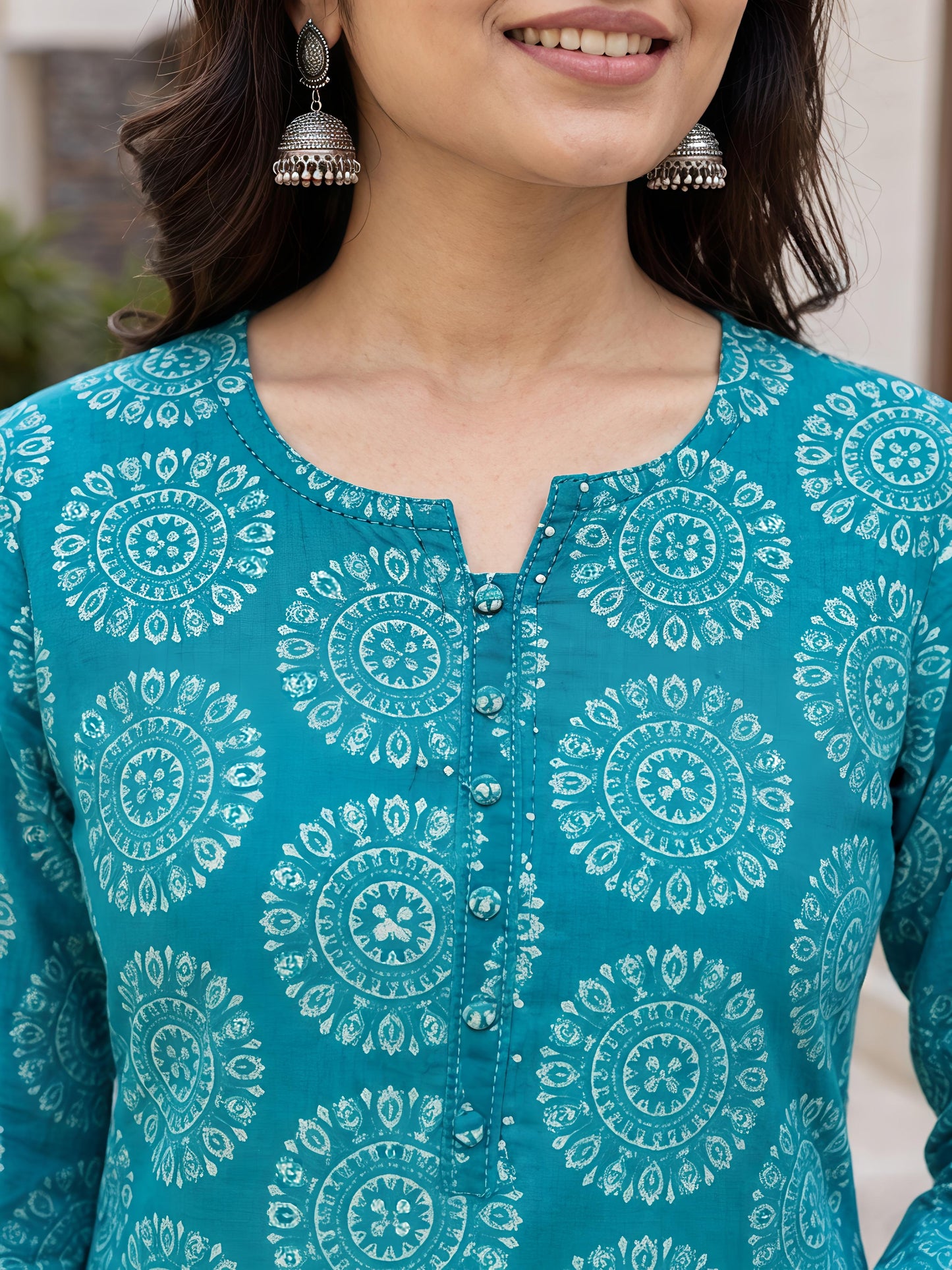 Aqua Blue Ethnic Printed Rayon Kurta Set Stylish Outfit