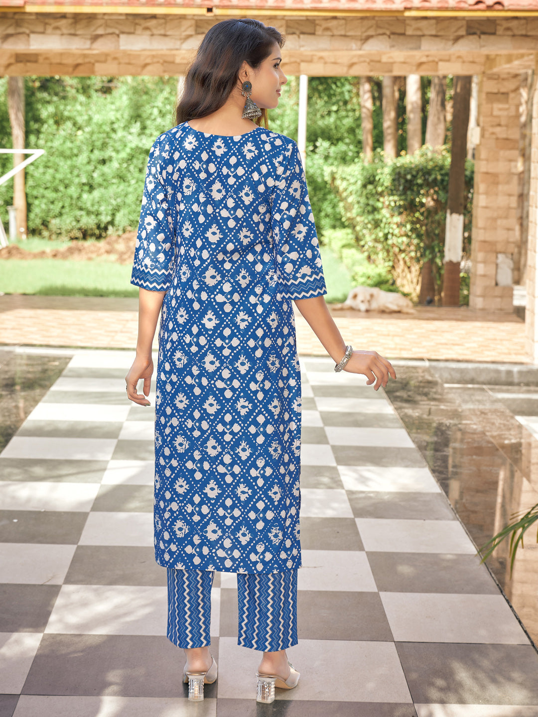 Indigo Printed Straight Round Neck Kurta Set