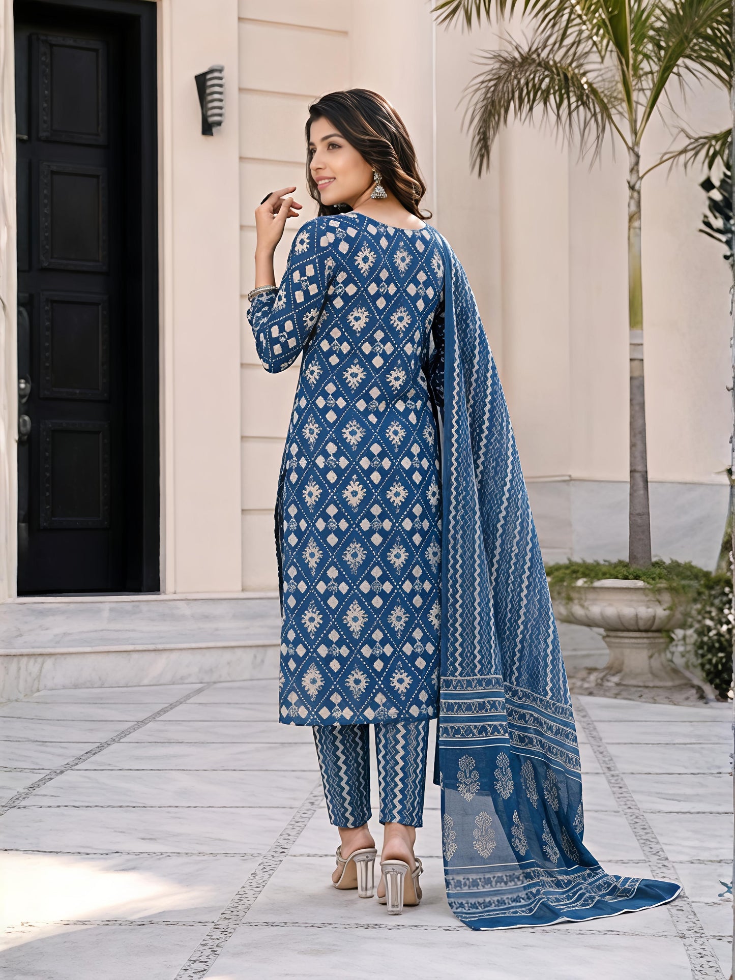 Blue Ethnic Printed Kurta Set Dupatta Casual Stylish Outfit