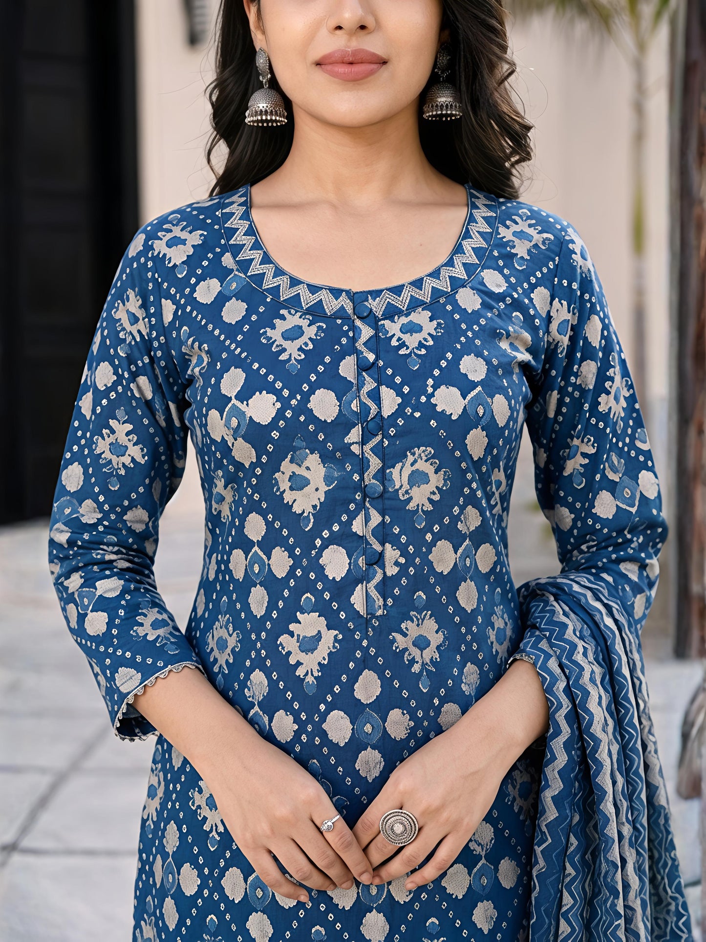 Blue Ethnic Printed Kurta Set Dupatta Casual Stylish Outfit