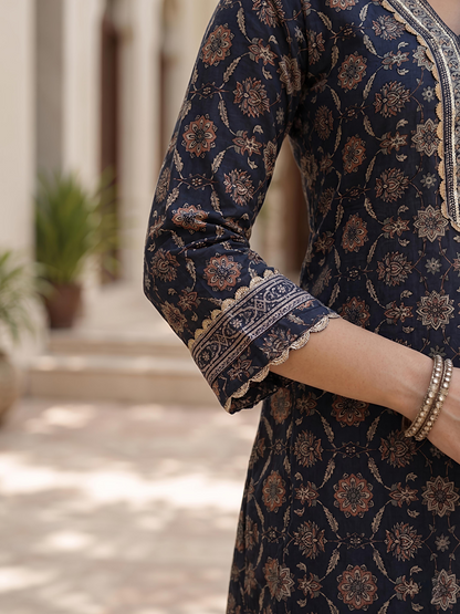 Blue Ethnic Printed Viscose Rayon Kurta Set Dupatta Stylish Outfit
