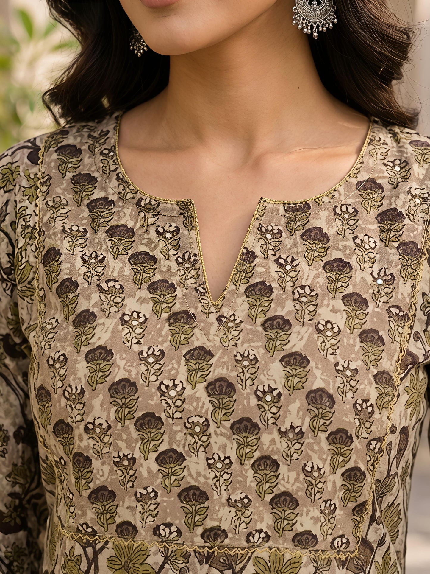 Brown Ethnic Floral Rayon Printed Kurta Set Stylish Outfit