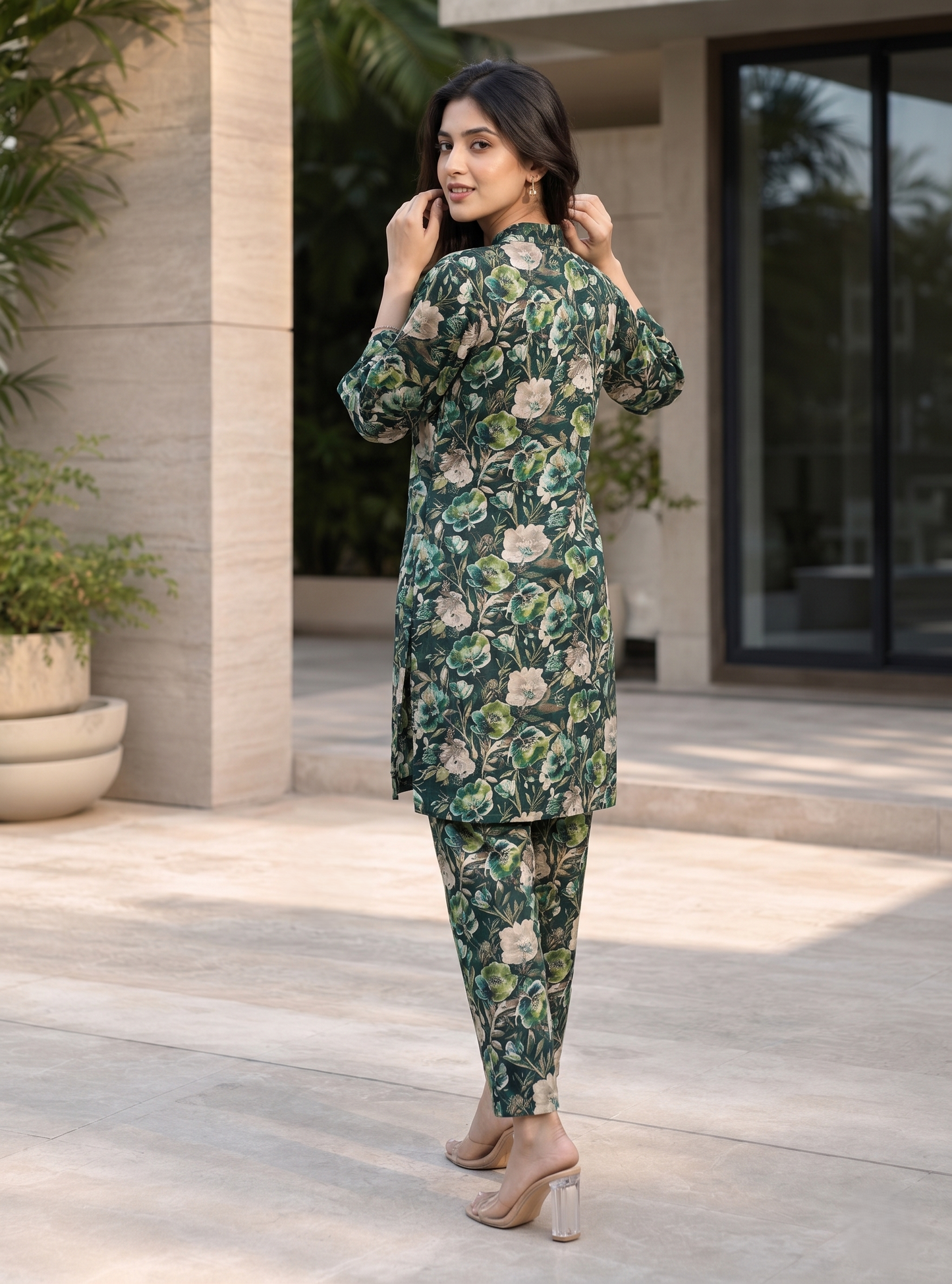 Green Floral Rayon Blend Printed Casual Stylish Co-Ord Set