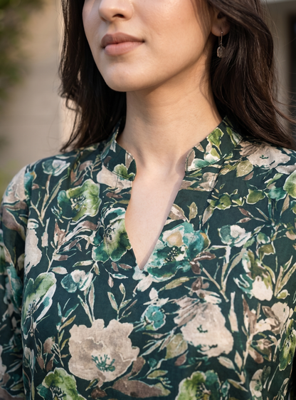 Green Floral Rayon Blend Printed Casual Stylish Co-Ord Set