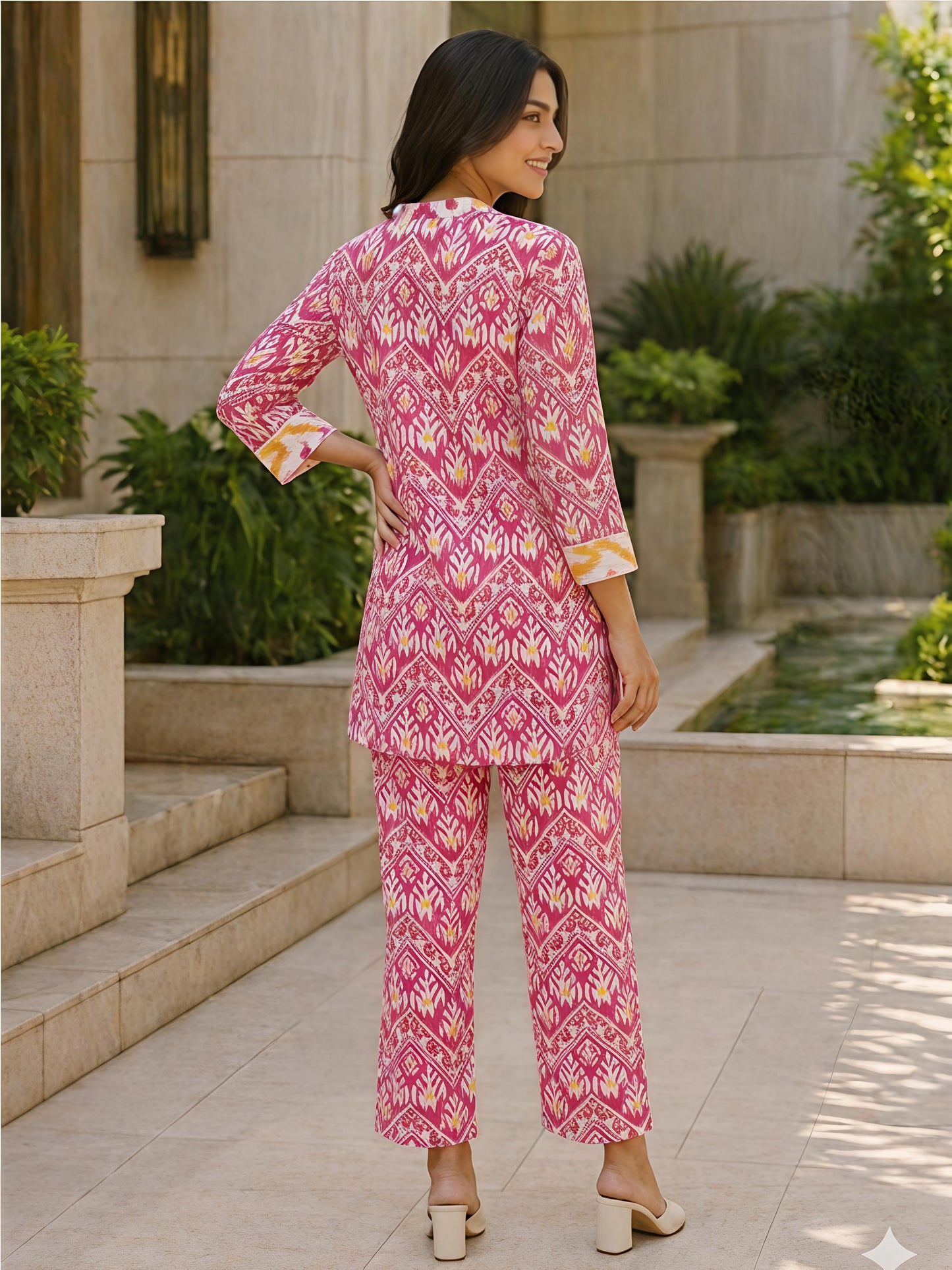 Pink Floral Rayon Blend Casual Printed Stylish Co-Ord Set