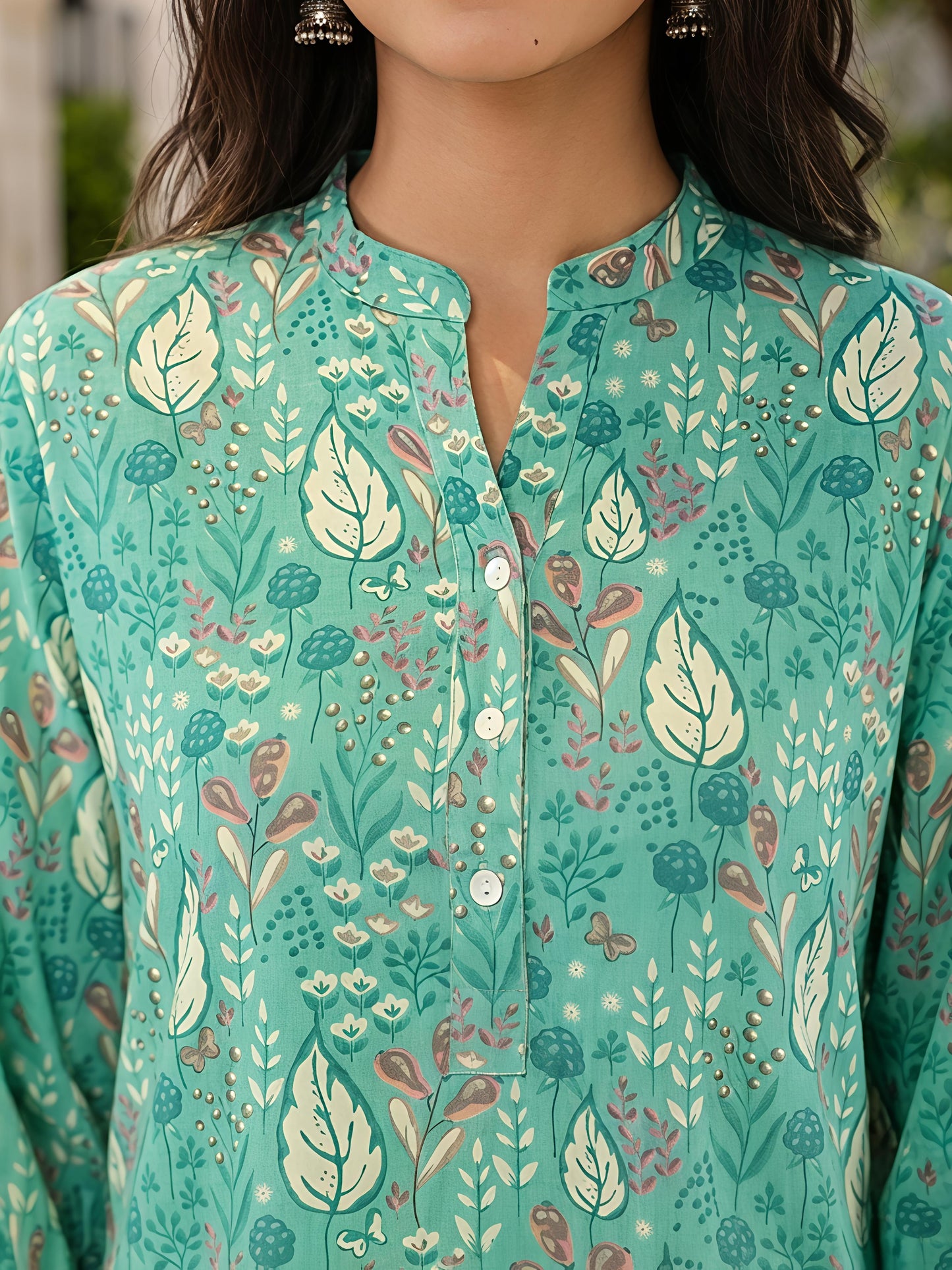 Floral Rayon Blend Casual Printed Stylish Green Co-Ord Set