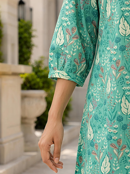 Floral Rayon Blend Casual Printed Stylish Green Co-Ord Set