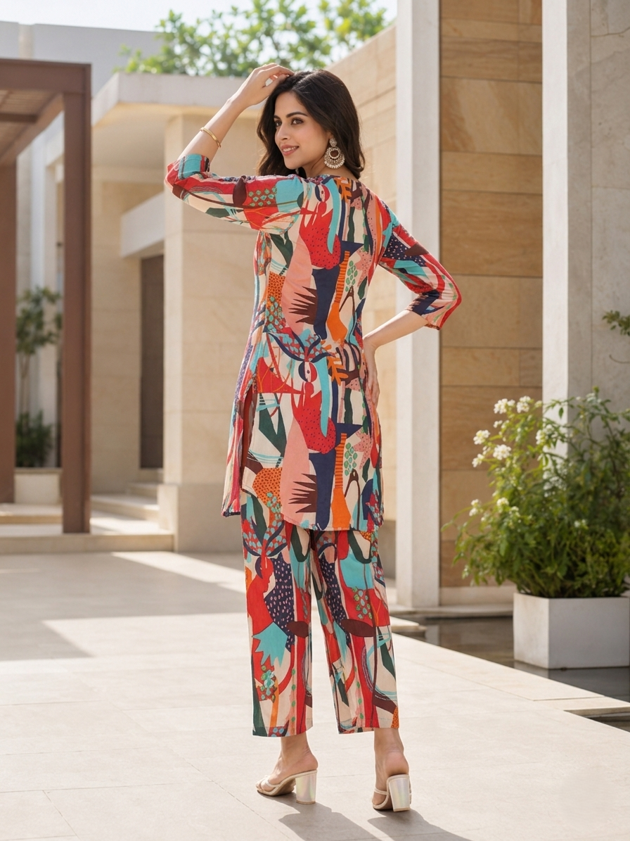 Rayon Blend Floral Printed Casual Stylish Daily Co-Ord Set