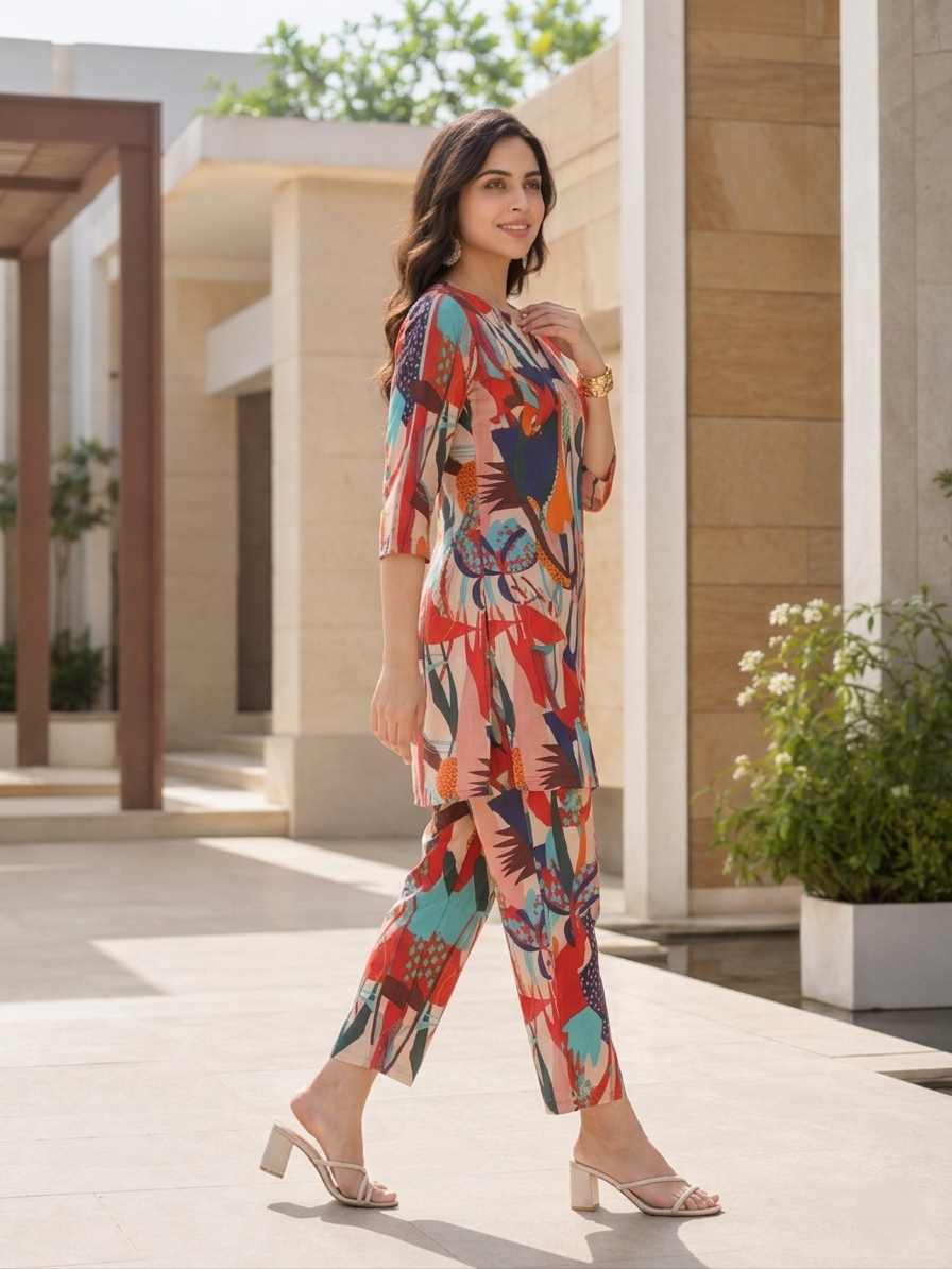 Rayon Blend Floral Printed Casual Stylish Daily Co-Ord Set